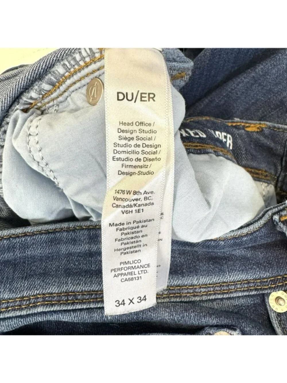 DU/ER Duer Jeans L2X Relaxed Taper Blue Denim Mens Size 34x33